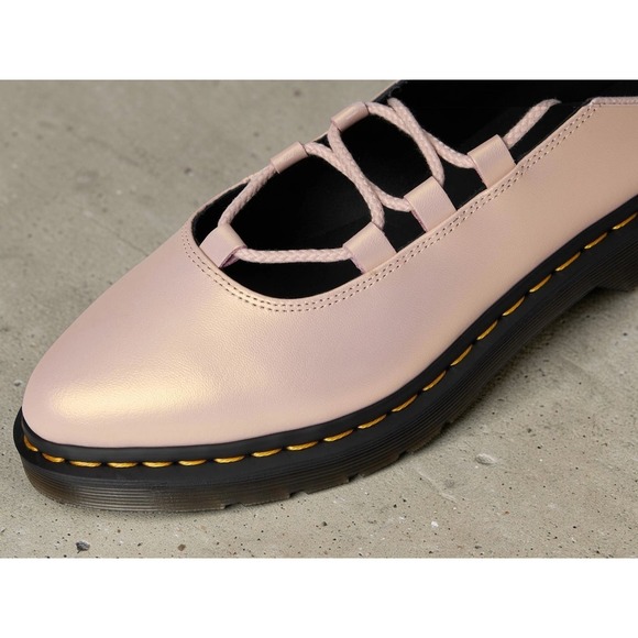 Dr Martens Elphie II Powder Pink Iridescent Leather Ballet Flat Shoes Women's 9 - Picture 2 of 9